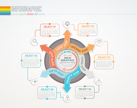 商务PPT六个分项箭头圆形图文