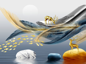 晶瓷画线条抽象画羽毛麋鹿