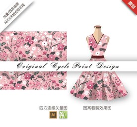 矢量手绘花园月季印花九里香图案