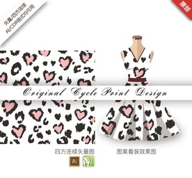 矢量抽象手绘爱心豹纹图案
