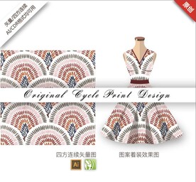 矢量手绘抽象树木印花图案