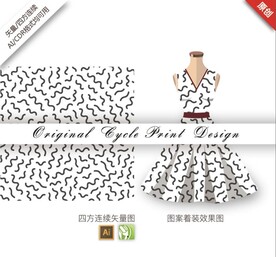 矢量抽象简约几何黑色无缝图案