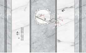 晶瓷画粉色花朵大理石纹