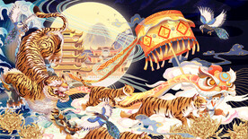 虎啸生风插画.插画新年吉祥海报