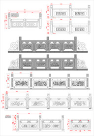 花草石材栏杆线描图