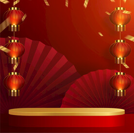 红色国潮灯笼新年海报背景