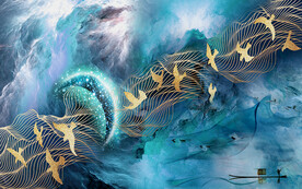 装饰画 抽象画 中国风 飞鸟