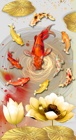 装饰画 荷花 金鱼