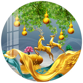 轻奢麋鹿金色葫芦圆形装饰画