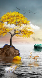 装饰画 石头 麋鹿