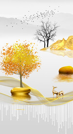 装饰画 石头 麋鹿