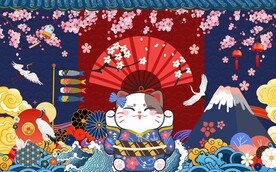 国潮风招财猫工装背景墙图片