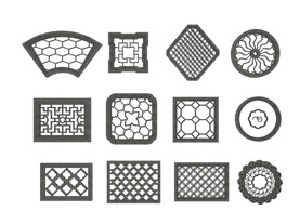 中式石窗花墙3d模型