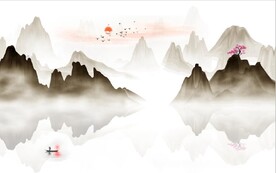 新中式水墨山水国画背景墙