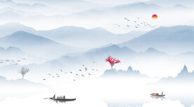 新中式山水水墨电视客厅背景墙