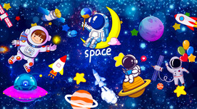 卡通星空宇航员背景墙