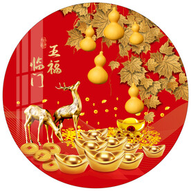 五福临门金色葫芦圆形装饰画