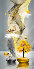 瓷晶画 线条抽象画 麋鹿