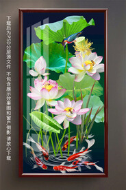 高清荷花鲤鱼玄关晶瓷画