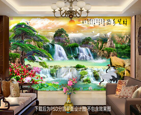 迎客松客厅背景墙