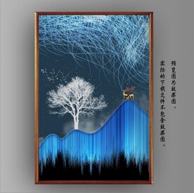 光影宝石蓝麋鹿山水装饰画