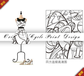 创意抽象几何线条人像数码图案