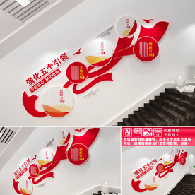 五个引领楼梯文化墙