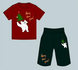 白熊字母印花T恤裤子童装套装