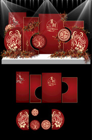 红色新中式婚礼KT板布置