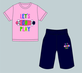 滑板英文T恤裤子童装套装