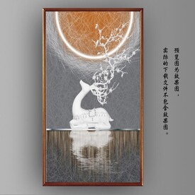 光影白色麋鹿山水装饰画