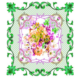 大牌方巾 大牌花型 手绘花 数