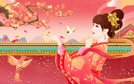 国潮风人物手绘插画设计背景