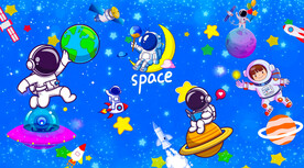 卡通星空宇航员背景墙