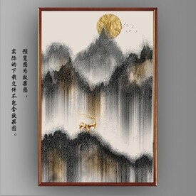 新中式水墨浮雕山水国画装饰画