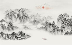 新中式水墨山水国画电视背景墙