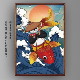 国风潮功夫熊猫玄关装饰画
