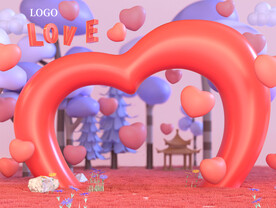 C4D情人节展板拍照背景板