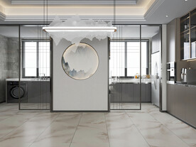 新中式餐厅背景墙3D场景