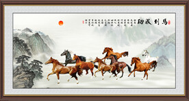 中式八骏图背景墙