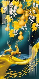 金色葫芦轻奢麋鹿玄关装饰画