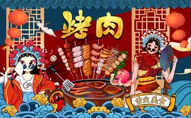 国潮烧烤烤肉店背景墙图片