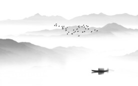 高清分层透明底彩釉山水打印图