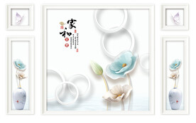 电视背景墙 家和富贵 花朵