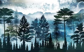 树林飞鸟新中式背景墙