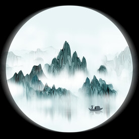 高清分层圆形水墨山水
