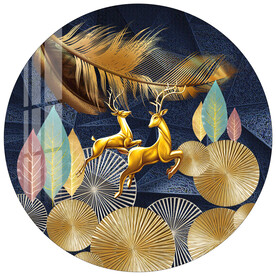 金色羽毛麋鹿圆形装饰画