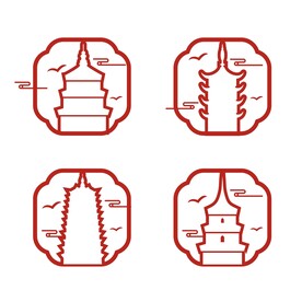 矢量中国风古塔建筑线条边框