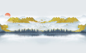 轻奢装饰画 山水风景画 日出