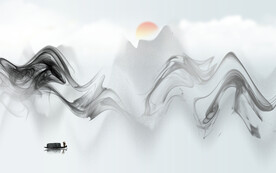 轻奢装饰画 水墨山水风景画弧线